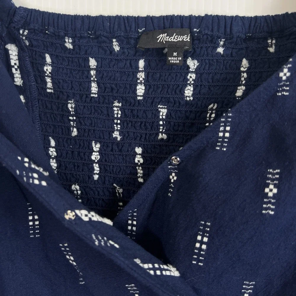 Madewell Jacquard Puff-Sleeve Empire Top Size Medium Cotton Blue Babydoll Summer